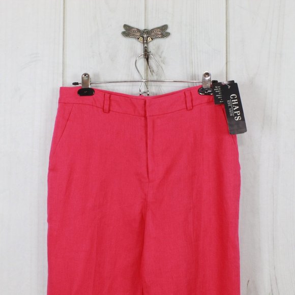 NWT CHAPS Pool Side Pink Linen Flat Front Lined Dress Pants Size 8 - Picture 2 of 11